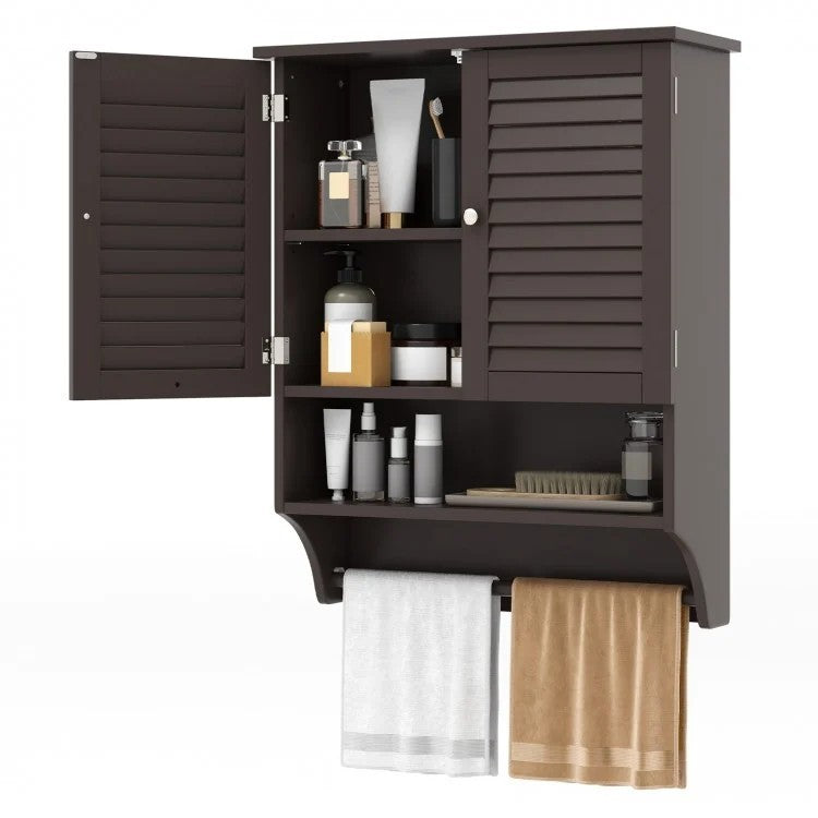 2-Door Wall-Mounted Bathroom Medicine Cabinet - Brown 23" x 30"-Wall Cabinets-DECOROLALA