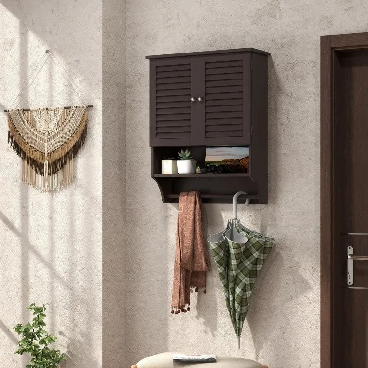 2-Door Wall-Mounted Bathroom Medicine Cabinet - Brown 23" x 30"-Wall Cabinets-DECOROLALA