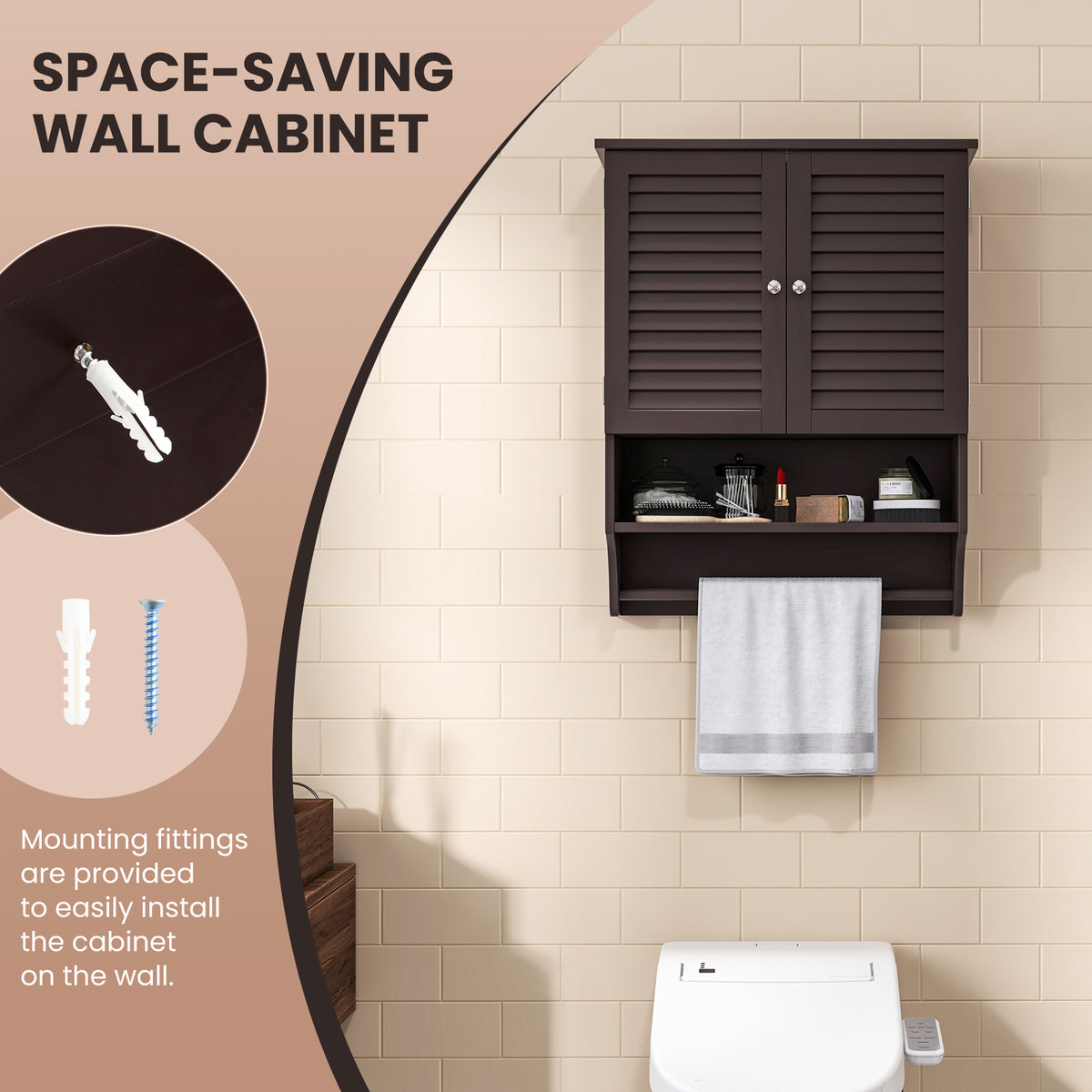 2-Door Wall-Mounted Bathroom Medicine Cabinet - Brown 23" x 30"-Wall Cabinets-DECOROLALA