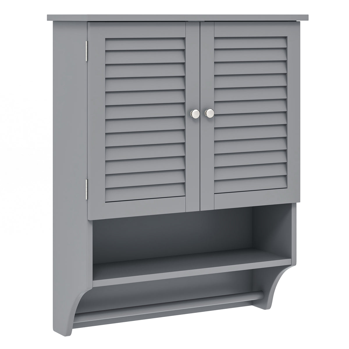 2-Door Wall-Mounted Bathroom Medicine Cabinet with Towel Bar - Gray-Wall Cabinets-DECOROLALA