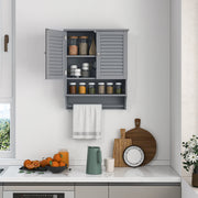 2-Door Wall-Mounted Bathroom Medicine Cabinet with Towel Bar - Gray-Wall Cabinets-DECOROLALA