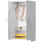 2-Door Wardrobe Armoire - White Wood Effect 63" H-DECOROLALA