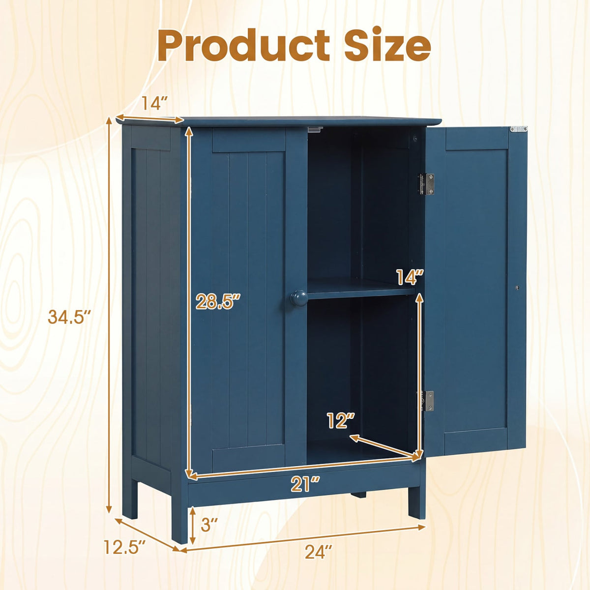 2-Door Wooden Bathroom Cabinet - Green 23.5" x 14" x 34"-Floor Cabinets-DECOROLALA