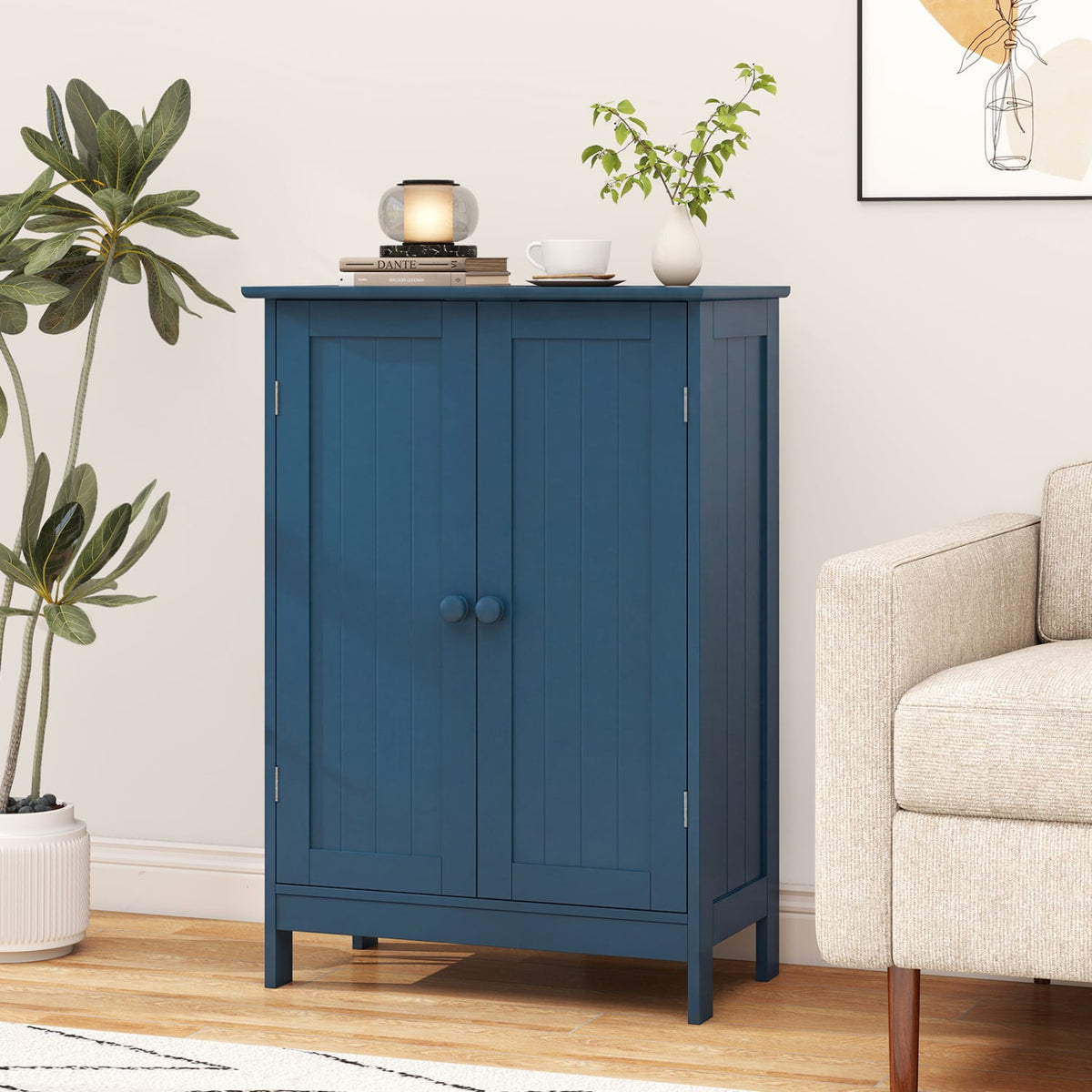 2-Door Wooden Bathroom Cabinet - Green 23.5" x 14" x 34"-Floor Cabinets-DECOROLALA