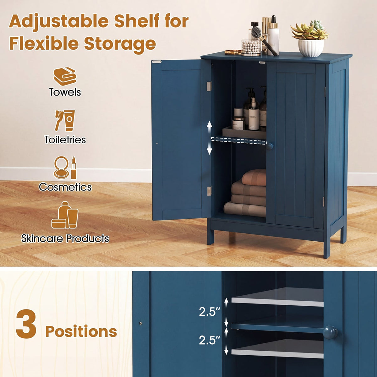 2-Door Wooden Bathroom Cabinet - Green 23.5" x 14" x 34"-Floor Cabinets-DECOROLALA
