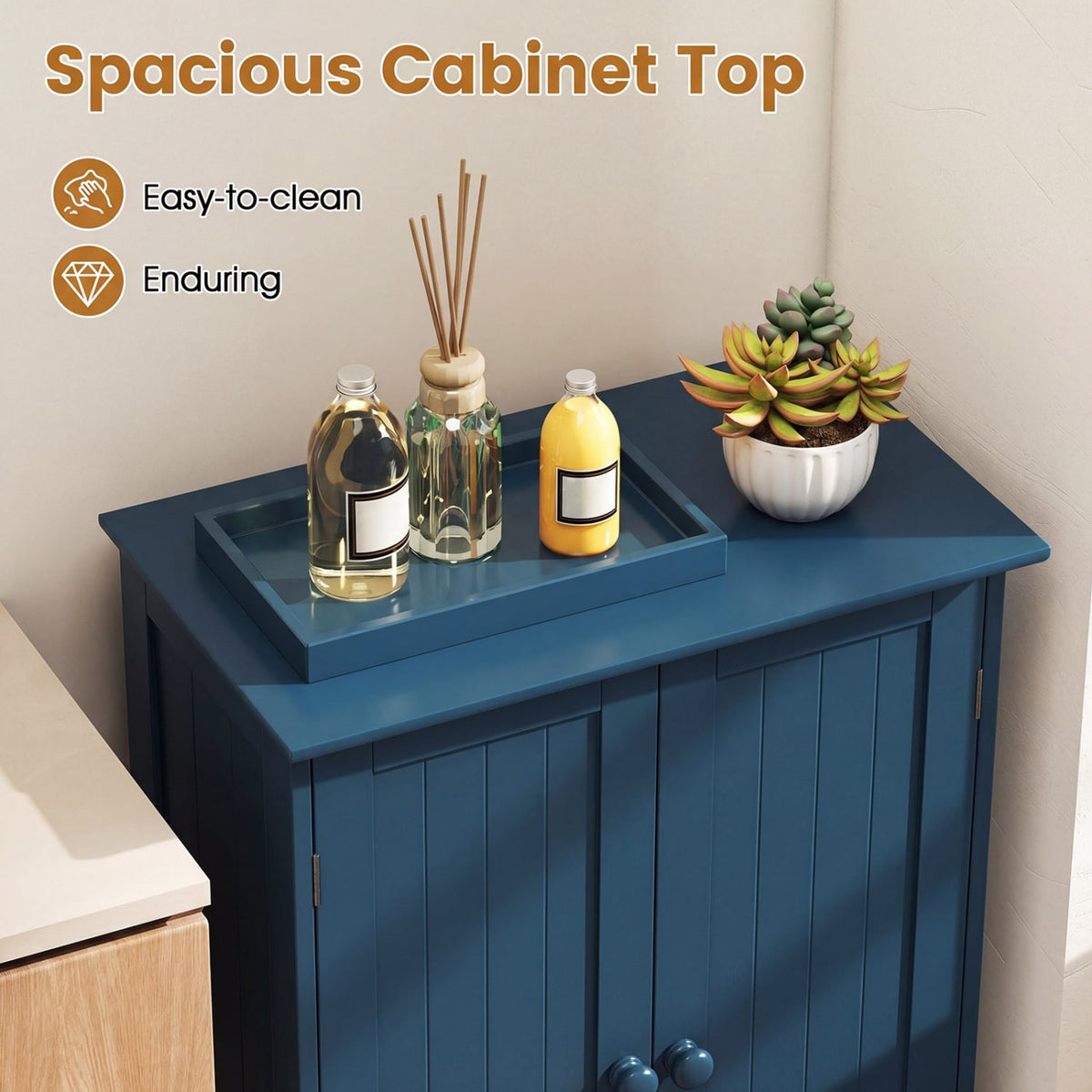 2-Door Wooden Bathroom Cabinet - Green 23.5" x 14" x 34"-Floor Cabinets-DECOROLALA