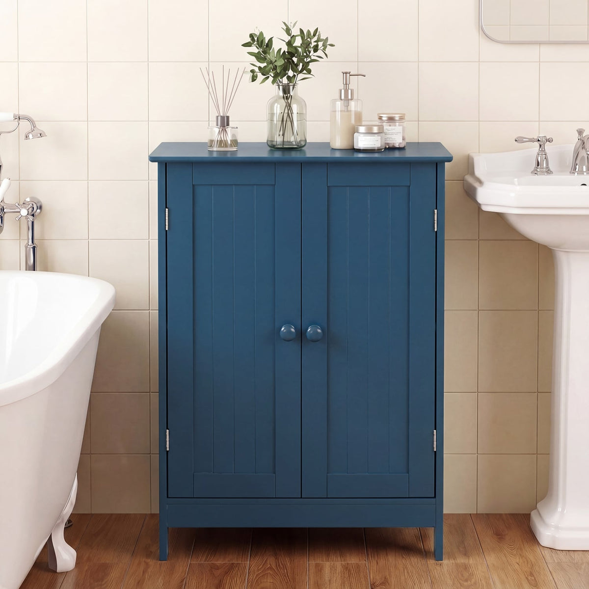 2-Door Wooden Bathroom Cabinet - Green 23.5" x 14" x 34"-Floor Cabinets-DECOROLALA