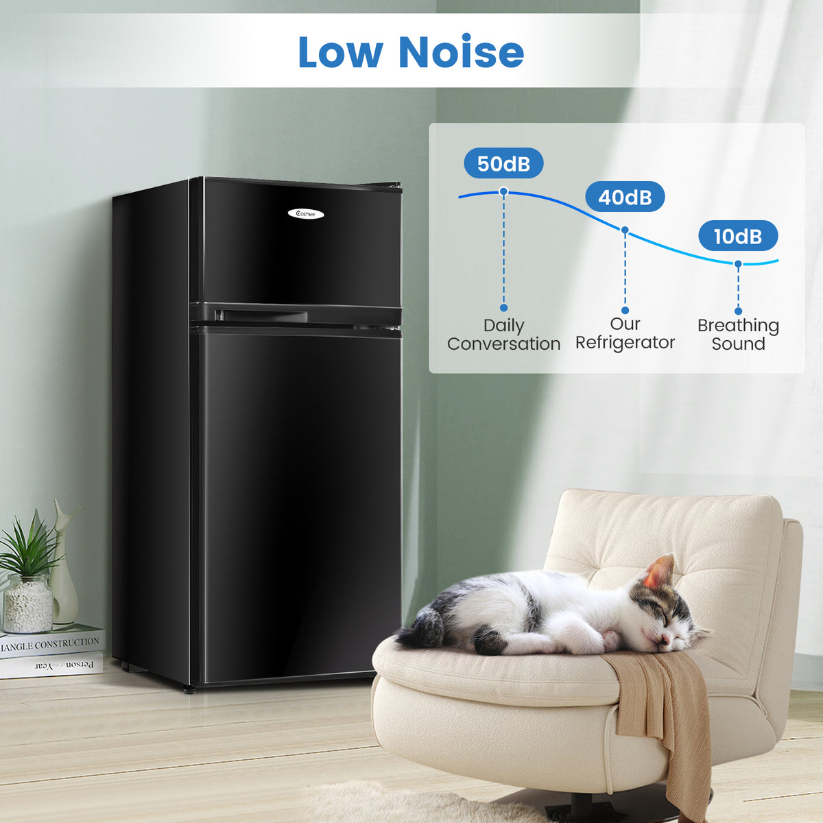 2 Doors Cold-rolled Sheet Compact Refrigerator-Black-Refrigerators-DECOROLALA