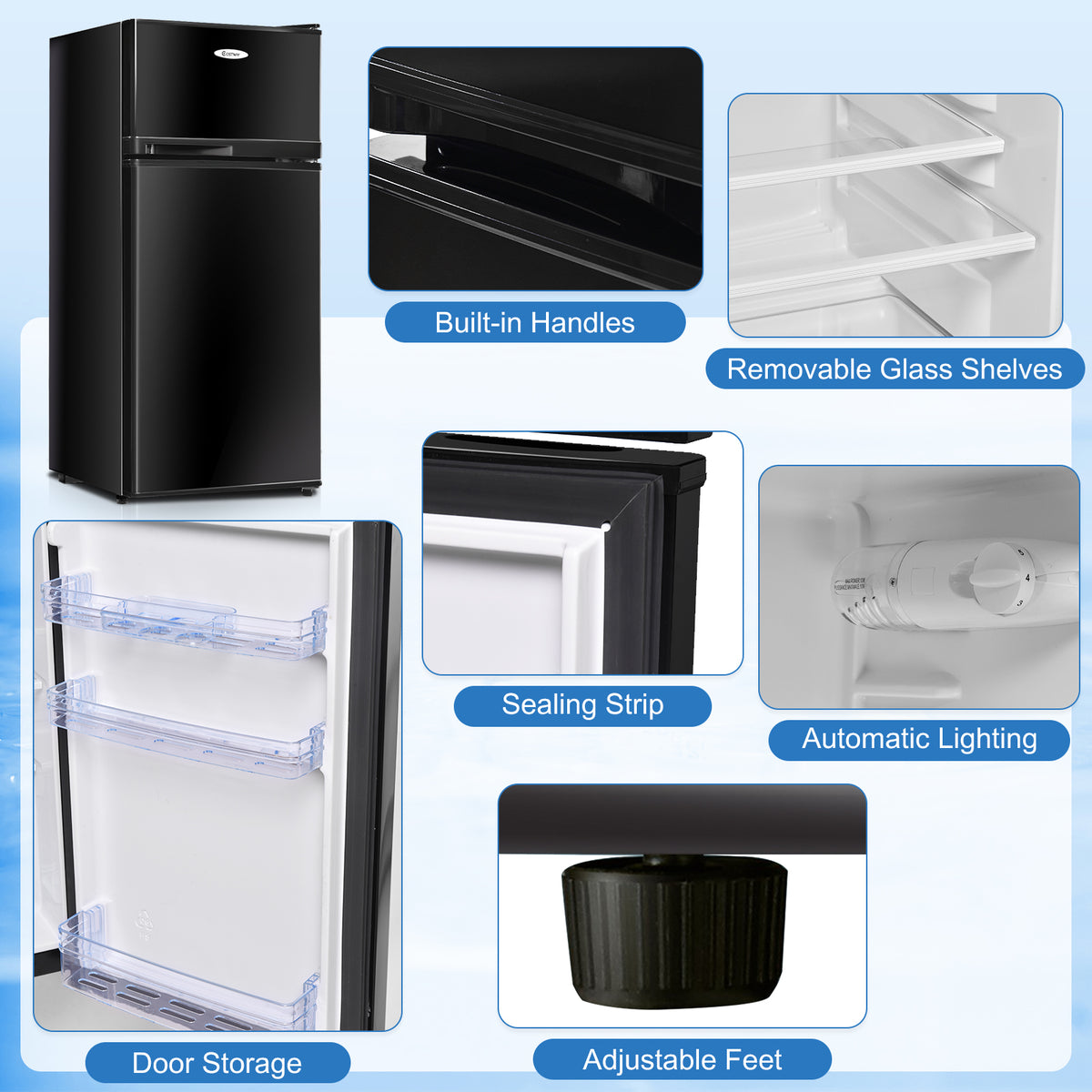 2 Doors Cold-rolled Sheet Compact Refrigerator-Black-Refrigerators-DECOROLALA
