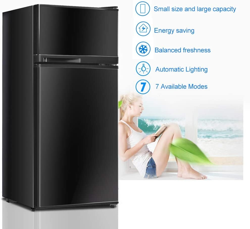 2 Doors Cold-rolled Sheet Compact Refrigerator-Black-Refrigerators-DECOROLALA