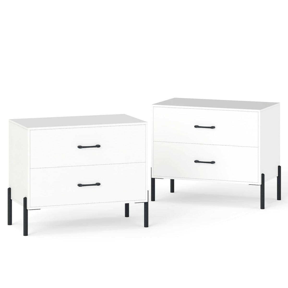 2-Drawer Dresser Modern Wooden Nightstand Set of 2-White-Nightstands-DECOROLALA