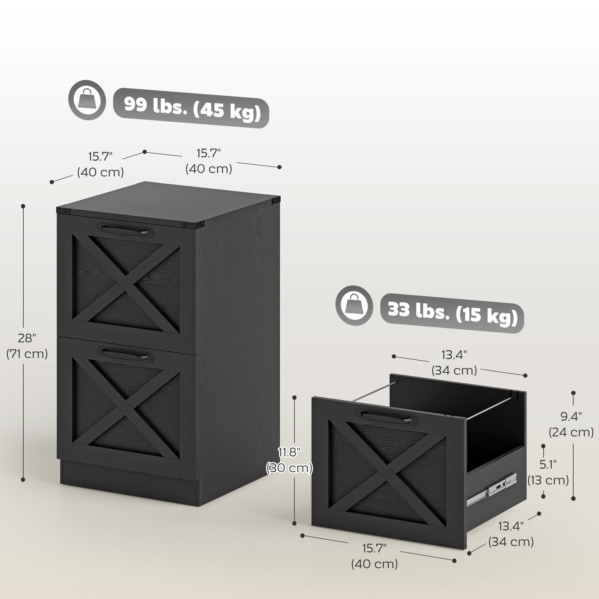 2-Drawer Farmhouse File Cabinet - Black Vertical Design-Office Products > Office Furniture > Office Cabinets & Cupboards-DECOROLALA