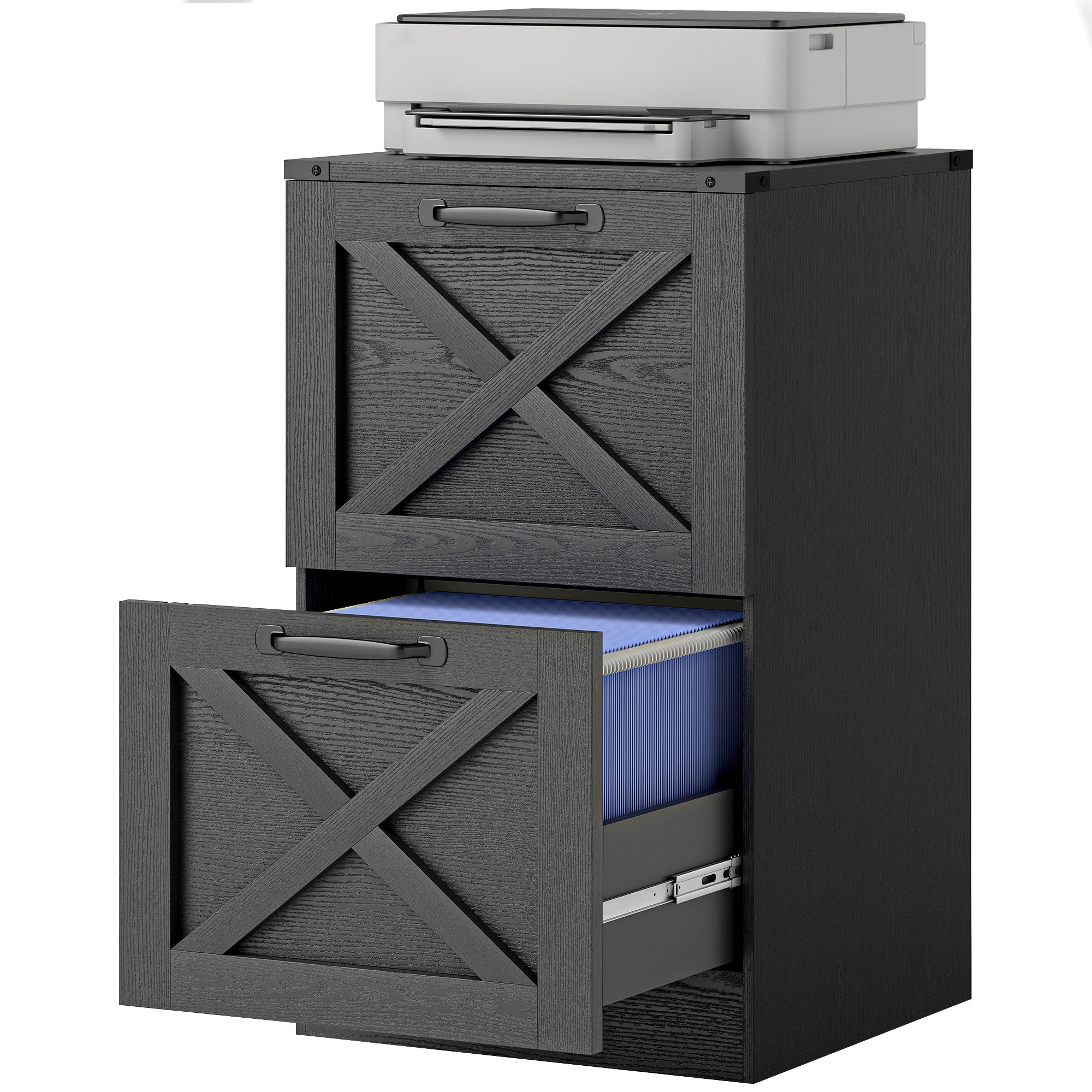 2-Drawer Farmhouse File Cabinet - Black Vertical Design-Office Products > Office Furniture > Office Cabinets & Cupboards-DECOROLALA