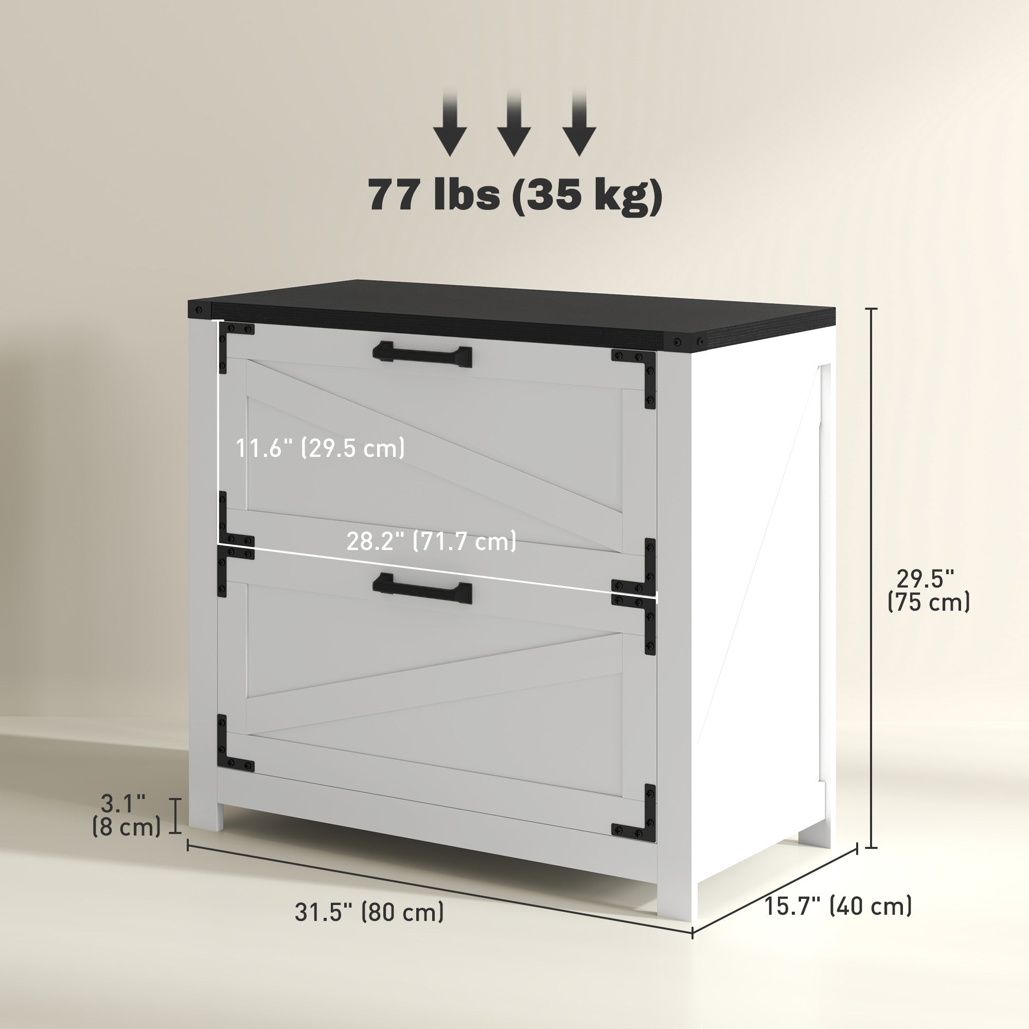 2-Drawer Farmhouse Filing Cabinet - White 31.5" W-Office Products > Office Furniture > Office Cabinets & Cupboards-DECOROLALA