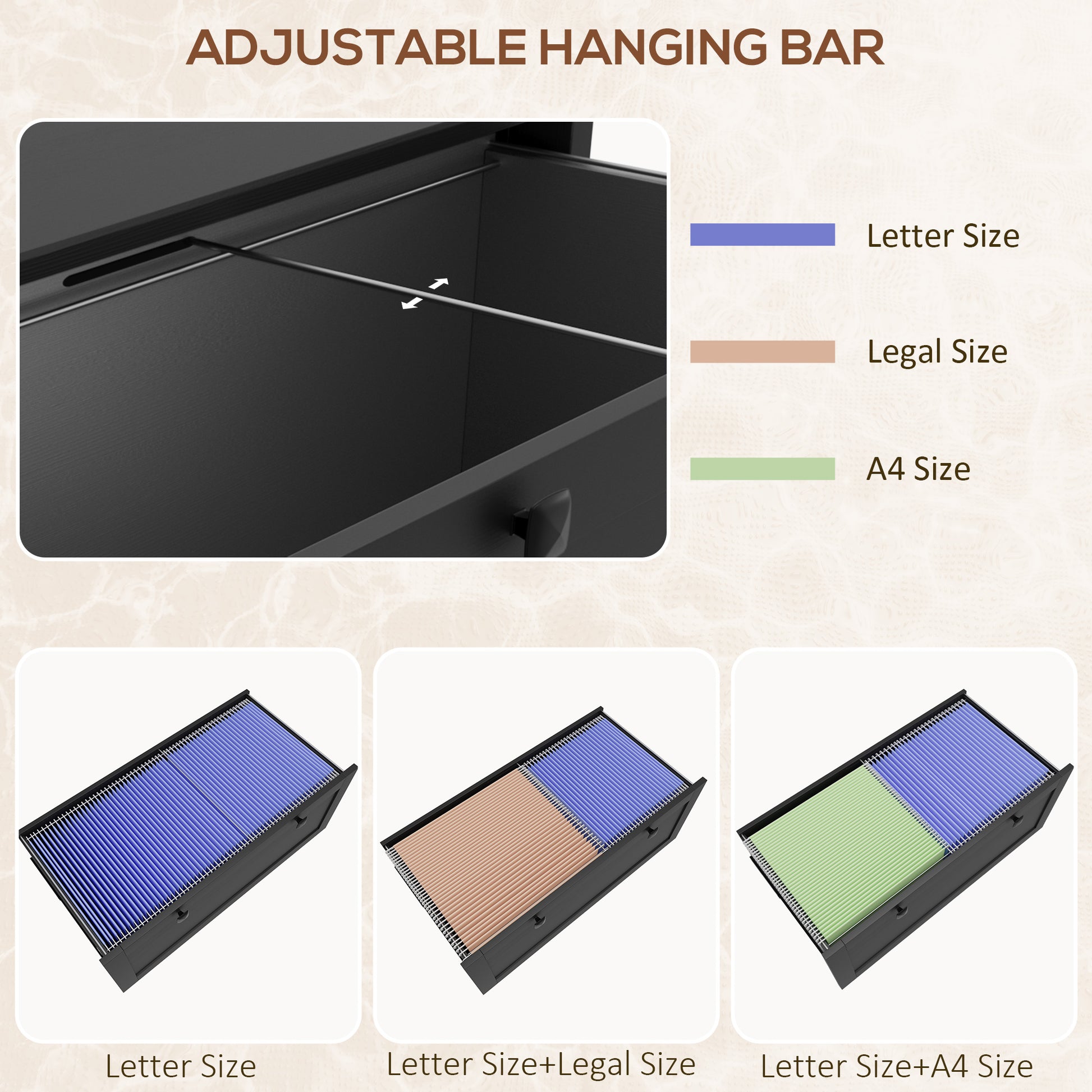 2 Drawer File Cabinet, Lockable Filing Cabinet with Adjustable Hanging Bar for Letter, A4 and Legal Size, Black-Office Products > Office Furniture > Office Cabinets & Cupboards-DECOROLALA