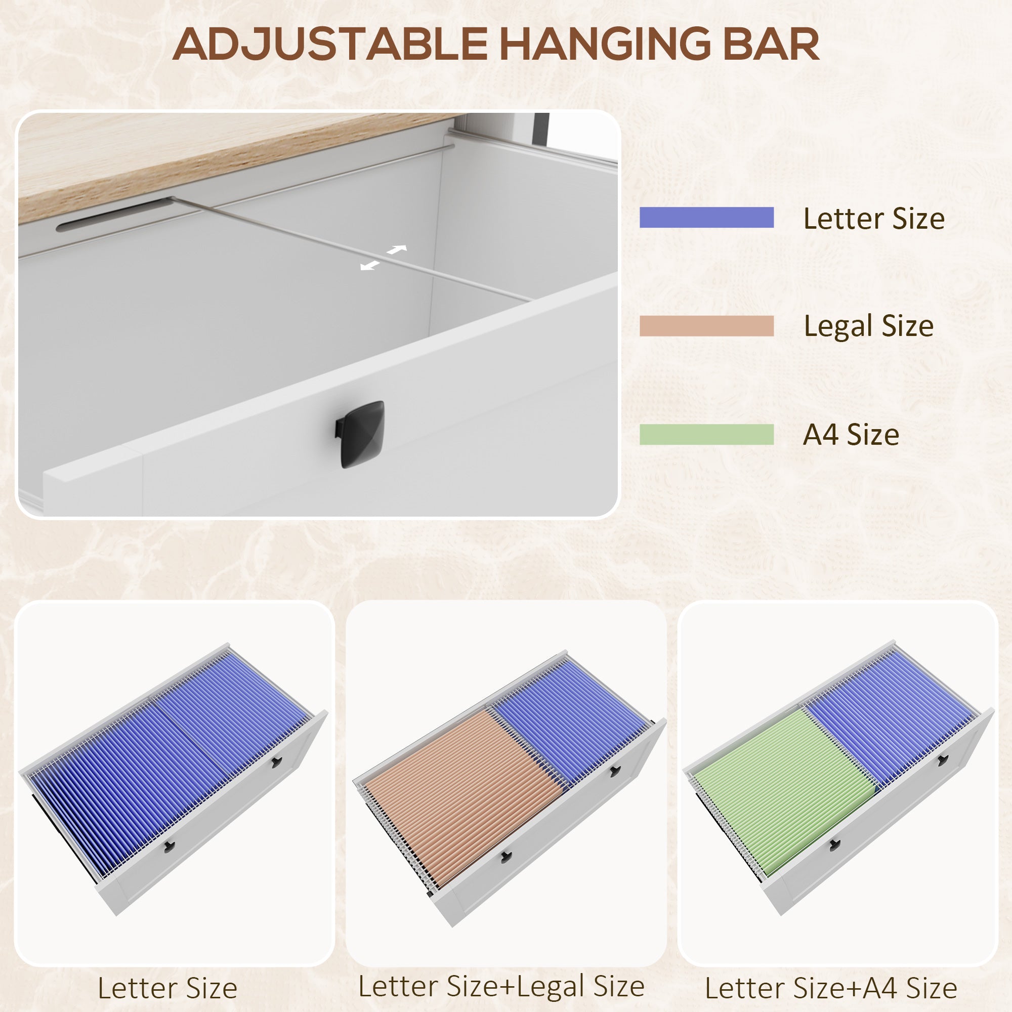 2 Drawer File Cabinet, Lockable Filing Cabinet with Adjustable Hanging Bar for Letter, A4 and Legal Size, White-Office Products > Office Furniture > Office Cabinets & Cupboards-DECOROLALA