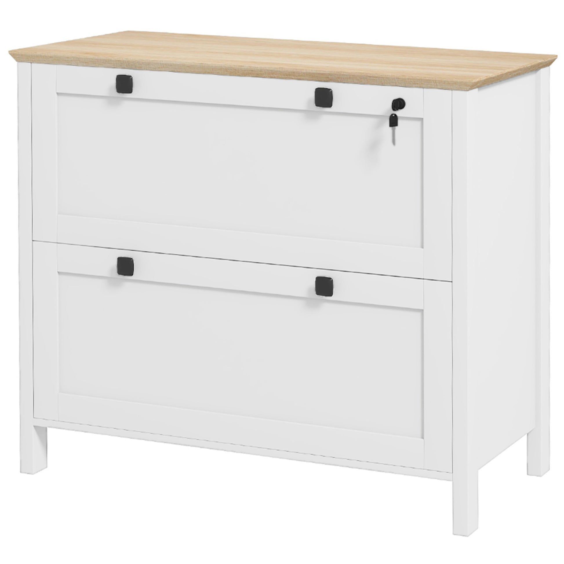 2 Drawer File Cabinet, Lockable Filing Cabinet with Adjustable Hanging Bar for Letter, A4 and Legal Size, White-Office Products > Office Furniture > Office Cabinets & Cupboards-DECOROLALA