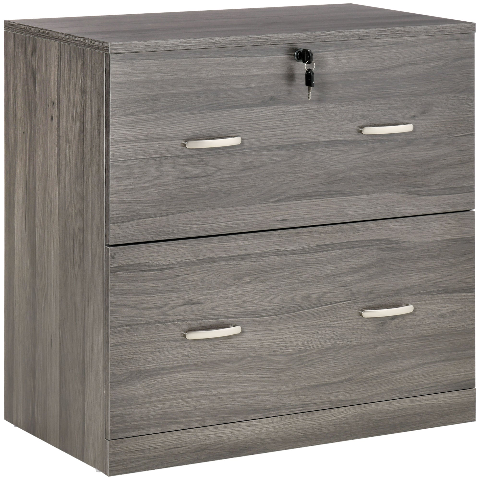 2-Drawer File Cabinet with Lock - Grey Oak 29"W-Office Products > Office Furniture > Office Cabinets & Cupboards-DECOROLALA