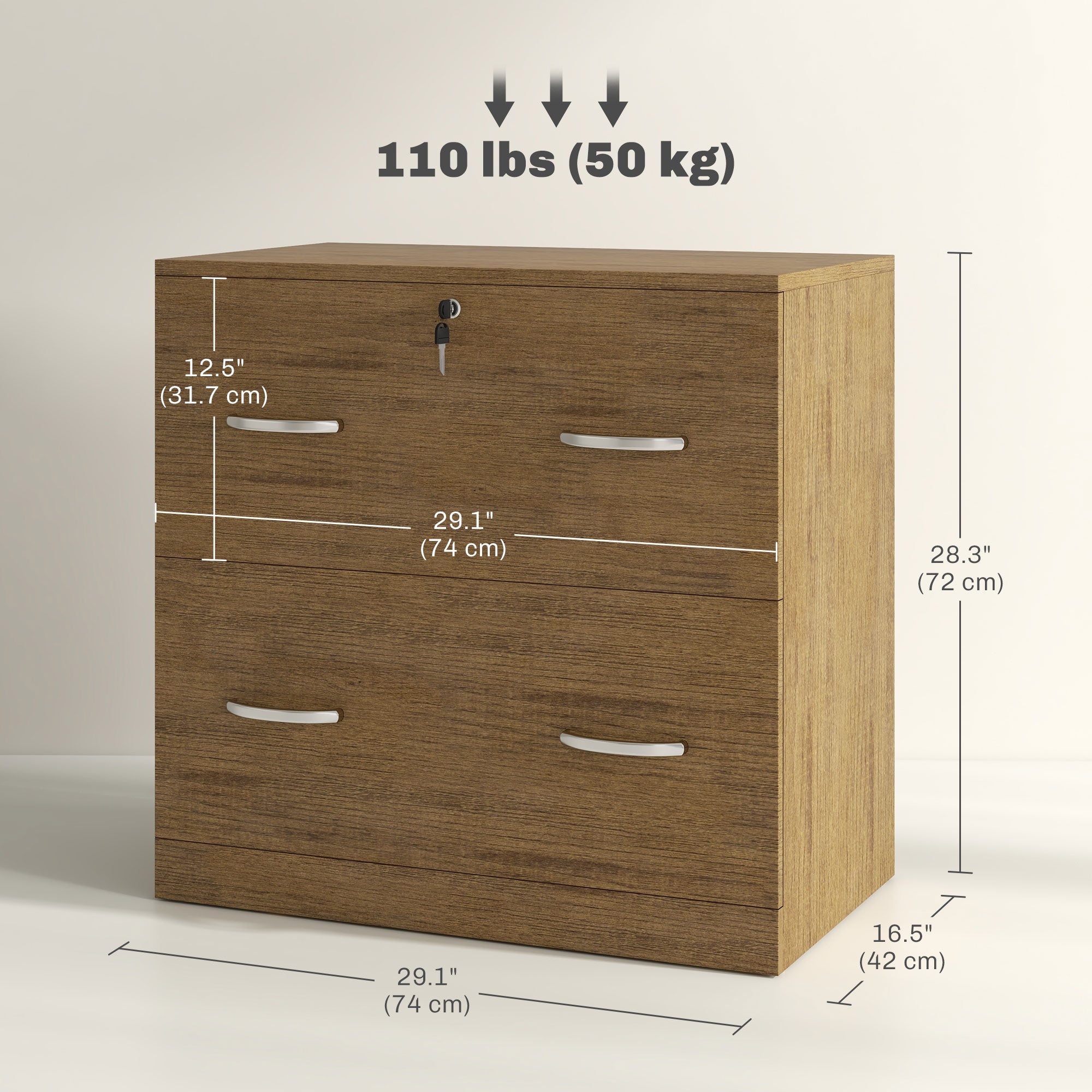 2-Drawer File Cabinet with Lock - Light Brown Letter Size-Office Products > Office Furniture > Office Cabinets & Cupboards-DECOROLALA