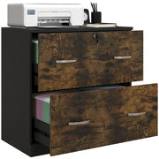 2 Drawer File Cabinet with Lock, Office Filing Cabinet, Hanging Bar for Letter Size, Home Office, Rustic Brown-Office Products > Office Furniture > Office Cabinets & Cupboards-DECOROLALA