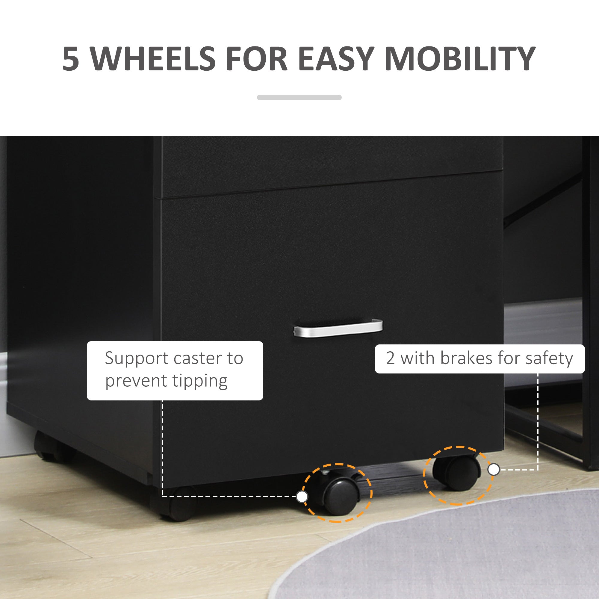 2 Drawer File Cabinet with Lock, Small Rolling Filing Cabinet for A4, Letter-Size Documents, Printer Stand for Home Office, 17" x 17.75" x 28.25", Black-Office Products > Office Furniture > Office Cabinets & Cupboards-DECOROLALA