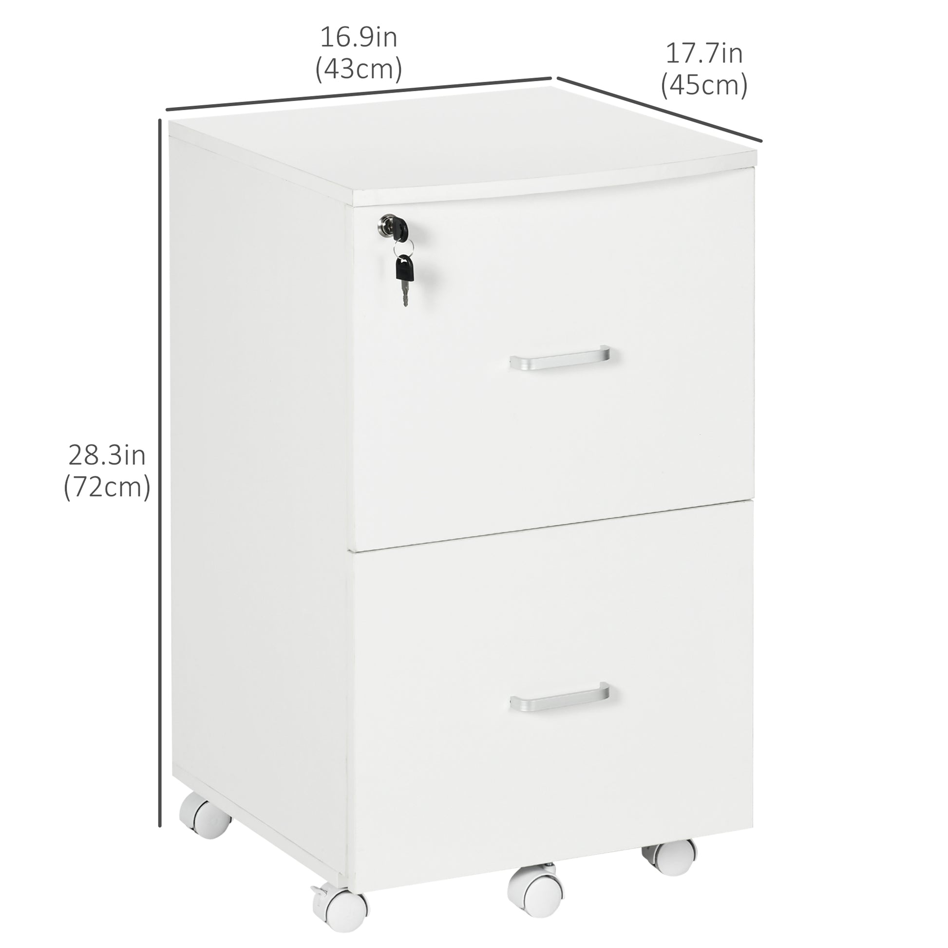 2 Drawer File Cabinet with Lock, Small Rolling Filing Cabinet for A4, Letter-Size Documents, Printer Stand for Home Office, 17" x 17.75" x 28.25", White-Office Products > Office Furniture > Office Cabinets & Cupboards-DECOROLALA