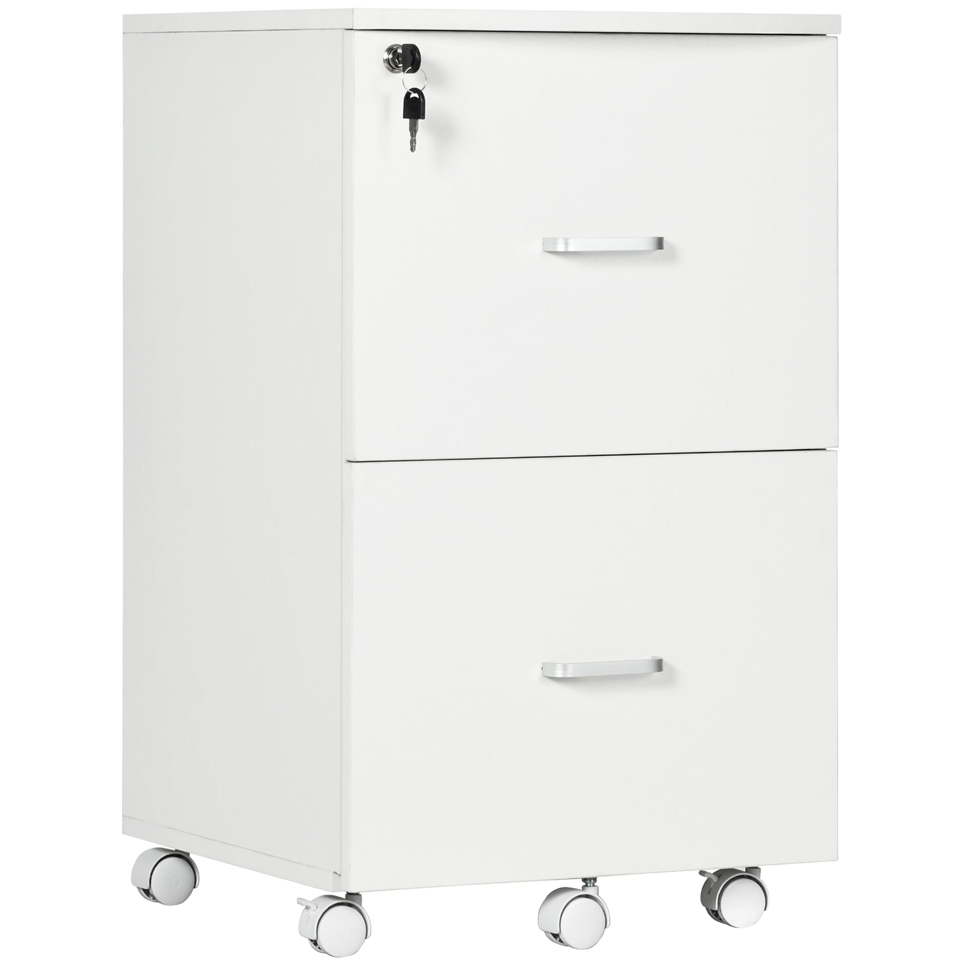 2 Drawer File Cabinet with Lock, Small Rolling Filing Cabinet for A4, Letter-Size Documents, Printer Stand for Home Office, 17" x 17.75" x 28.25", White-Office Products > Office Furniture > Office Cabinets & Cupboards-DECOROLALA