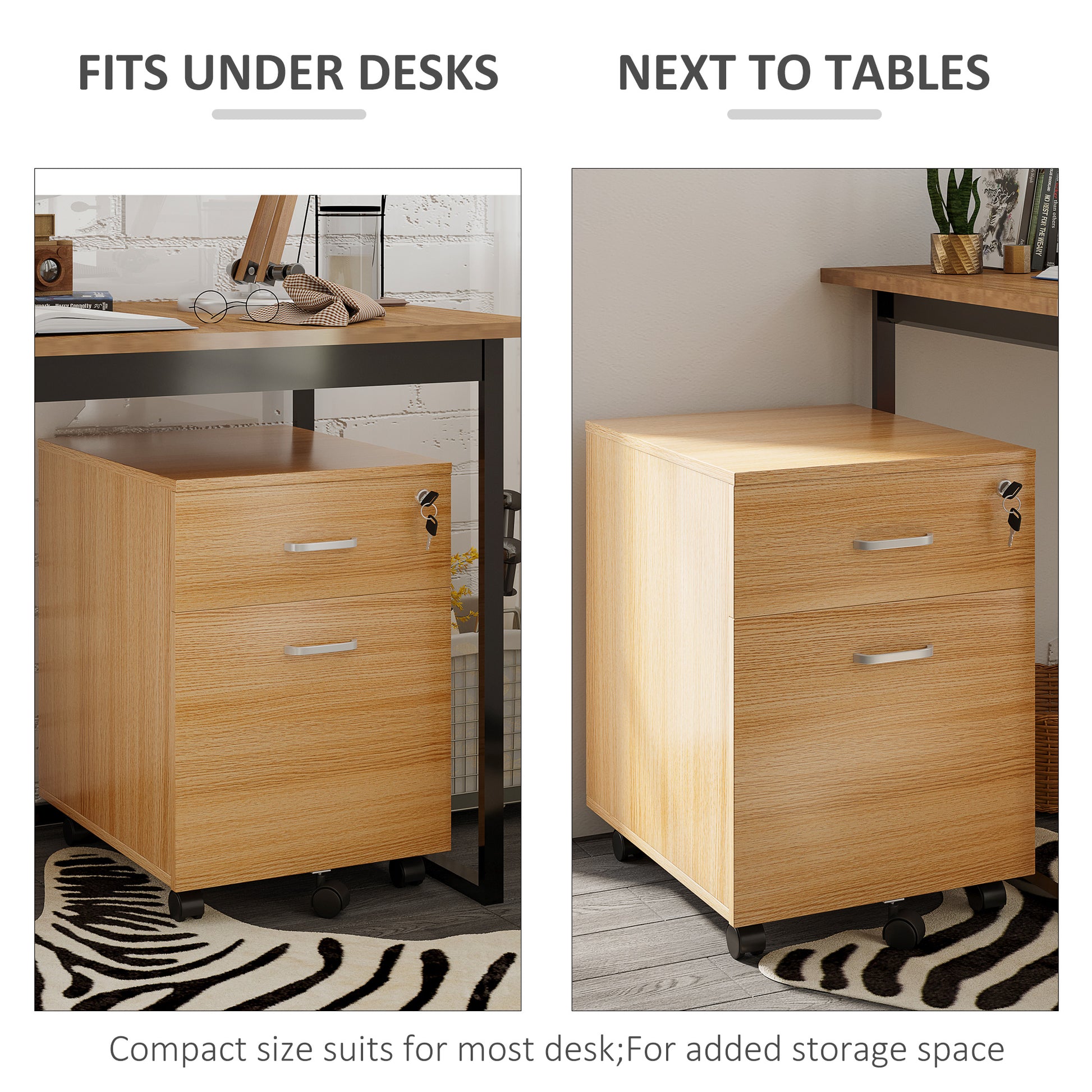 2 Drawer File Cabinet with Lock and Keys, Mobile Vertical Filing Cabinet with Wheels and Drawers, Home Office Cabinet, Natural-Office Products > Office Furniture > Office Cabinets & Cupboards-DECOROLALA