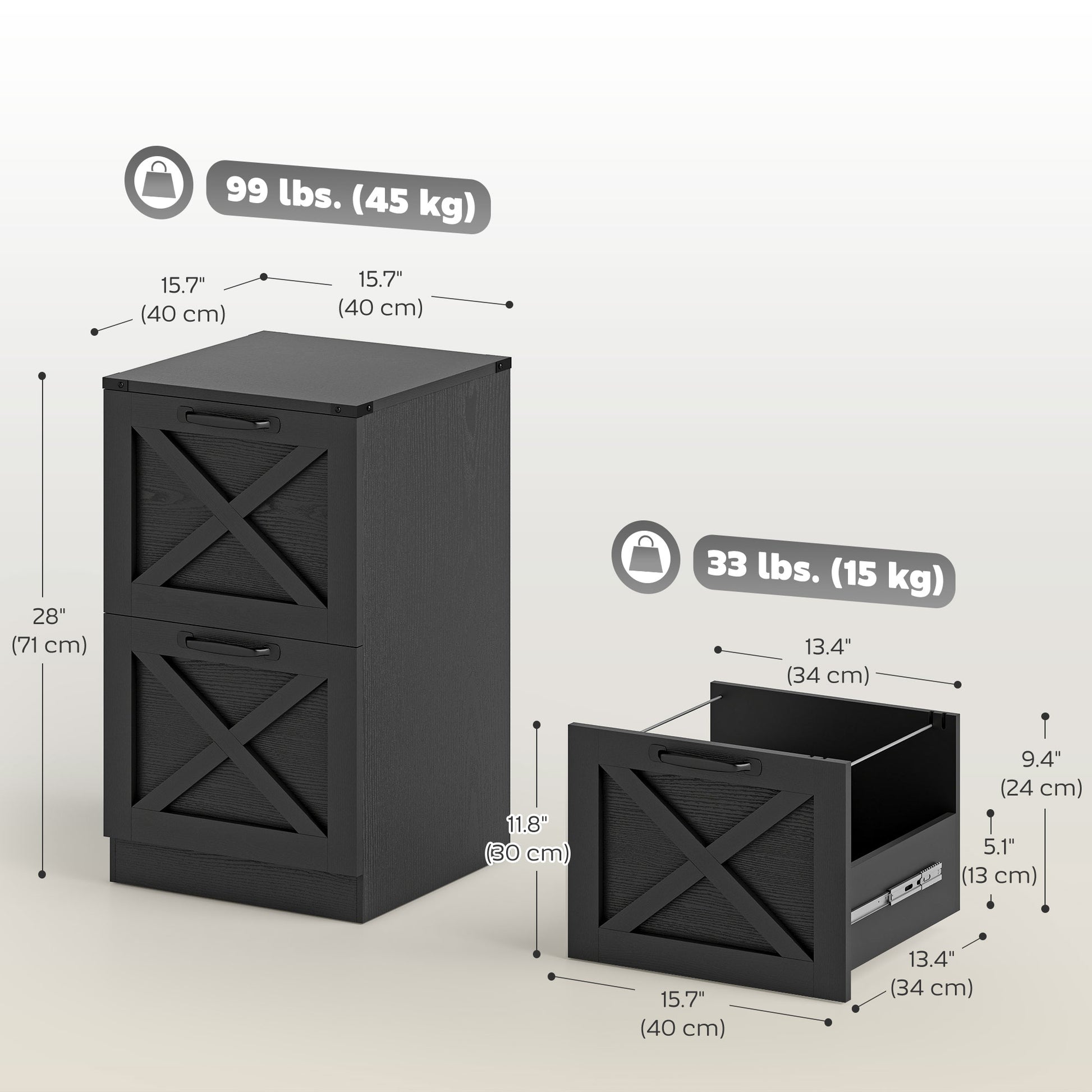 2 Drawer File Cabinet with Silent Slides, Vertical Farmhouse Filing Cabinet Fits Letter/A4 Size Home Office, Black-Office Products > Office Furniture > Office Cabinets & Cupboards-DECOROLALA