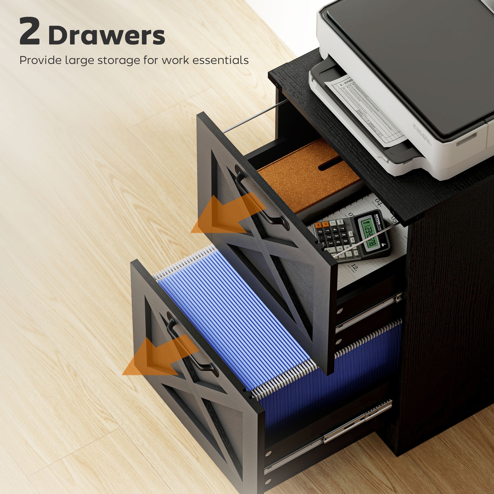 2 Drawer File Cabinet with Silent Slides, Vertical Farmhouse Filing Cabinet Fits Letter/A4 Size Home Office, Black-Office Products > Office Furniture > Office Cabinets & Cupboards-DECOROLALA