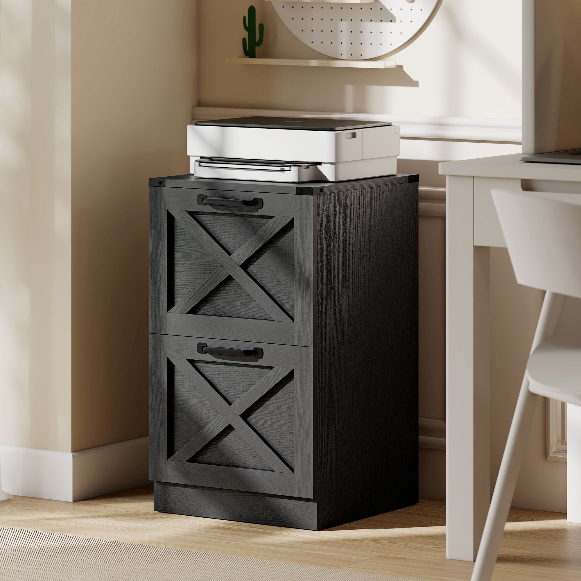 2 Drawer File Cabinet with Silent Slides, Vertical Farmhouse Filing Cabinet Fits Letter/A4 Size Home Office, Black-Office Products > Office Furniture > Office Cabinets & Cupboards-DECOROLALA