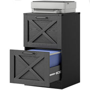 2 Drawer File Cabinet with Silent Slides, Vertical Farmhouse Filing Cabinet Fits Letter/A4 Size Home Office, Black-Office Products > Office Furniture > Office Cabinets & Cupboards-DECOROLALA
