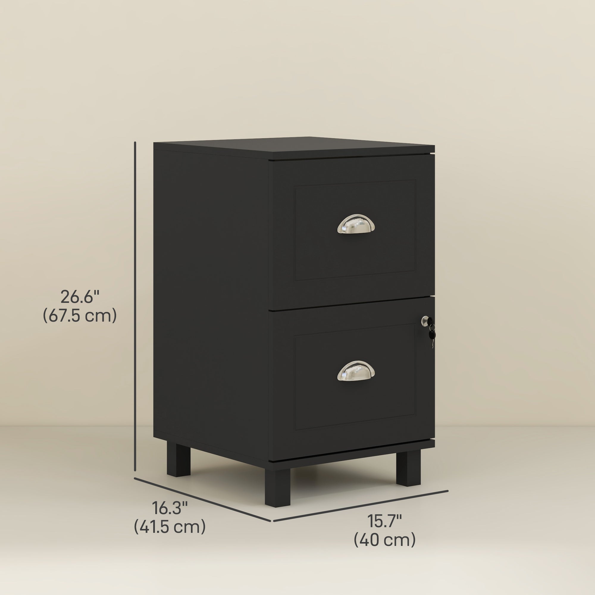 2-Drawer Filing Cabinet - Lockable Black MDF Office Storage-Office Products > Office Furniture > Office Cabinets & Cupboards-DECOROLALA
