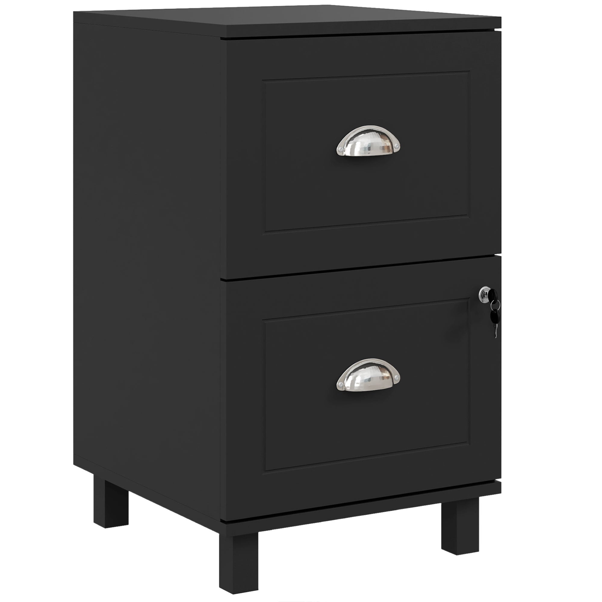 2-Drawer Filing Cabinet - Lockable Black MDF Office Storage-Office Products > Office Furniture > Office Cabinets & Cupboards-DECOROLALA