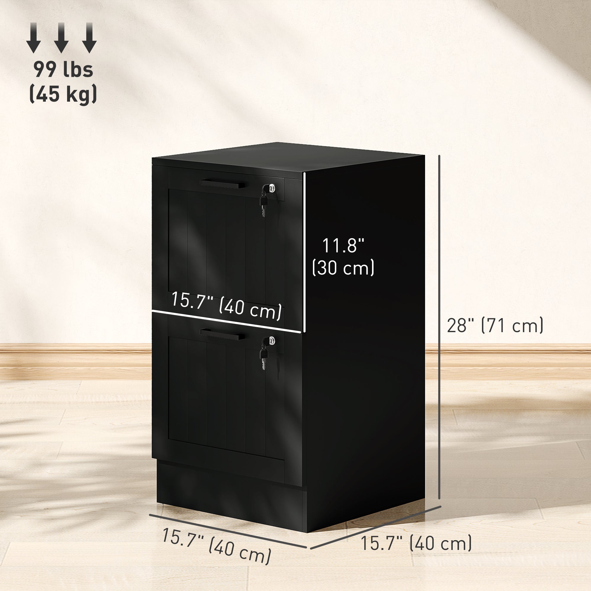 2-Drawer Filing Cabinet with Lock - Black MDF 28" H-Office Products > Office Furniture > Office Cabinets & Cupboards-DECOROLALA