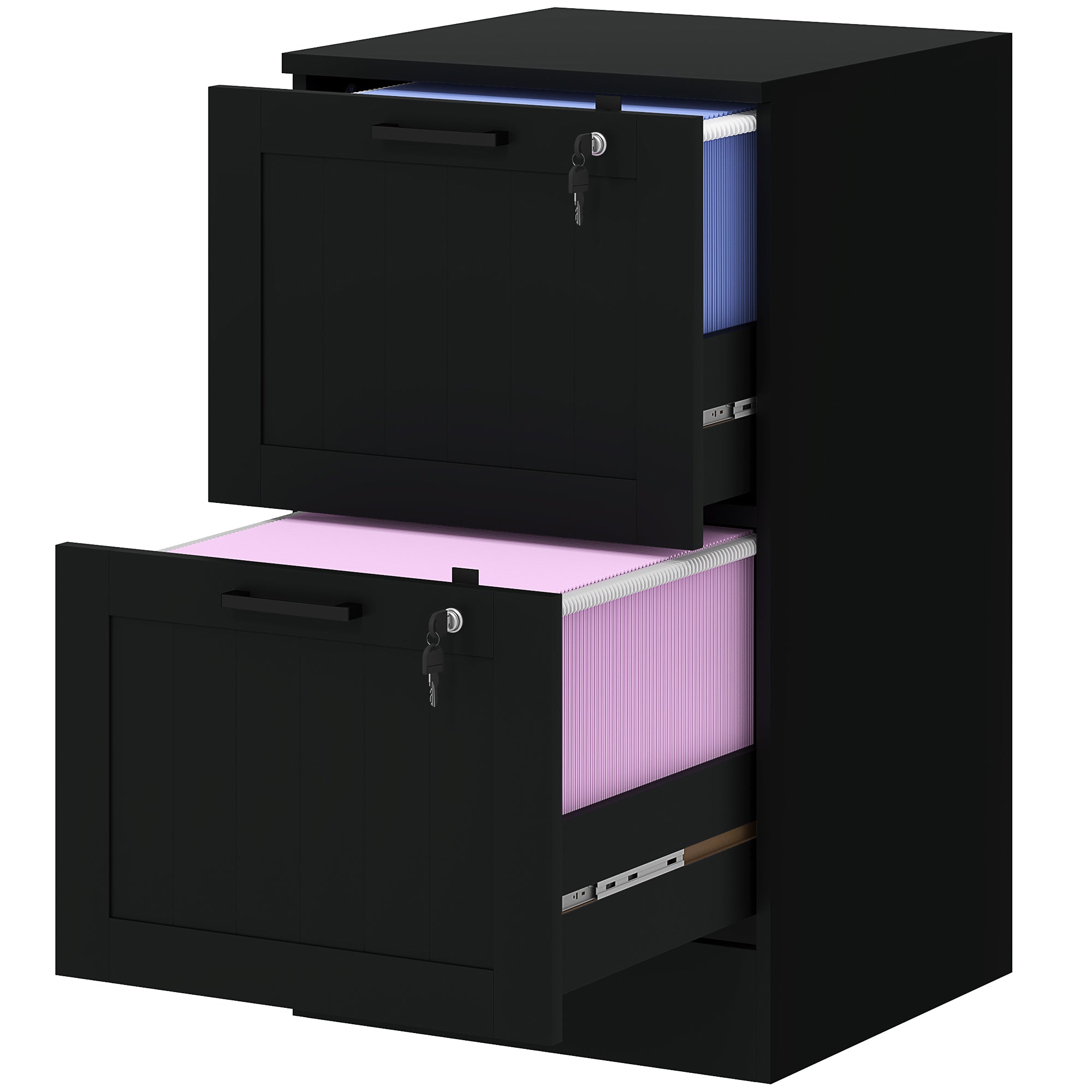 2-Drawer Filing Cabinet with Lock - Black MDF 28" H-Office Products > Office Furniture > Office Cabinets & Cupboards-DECOROLALA