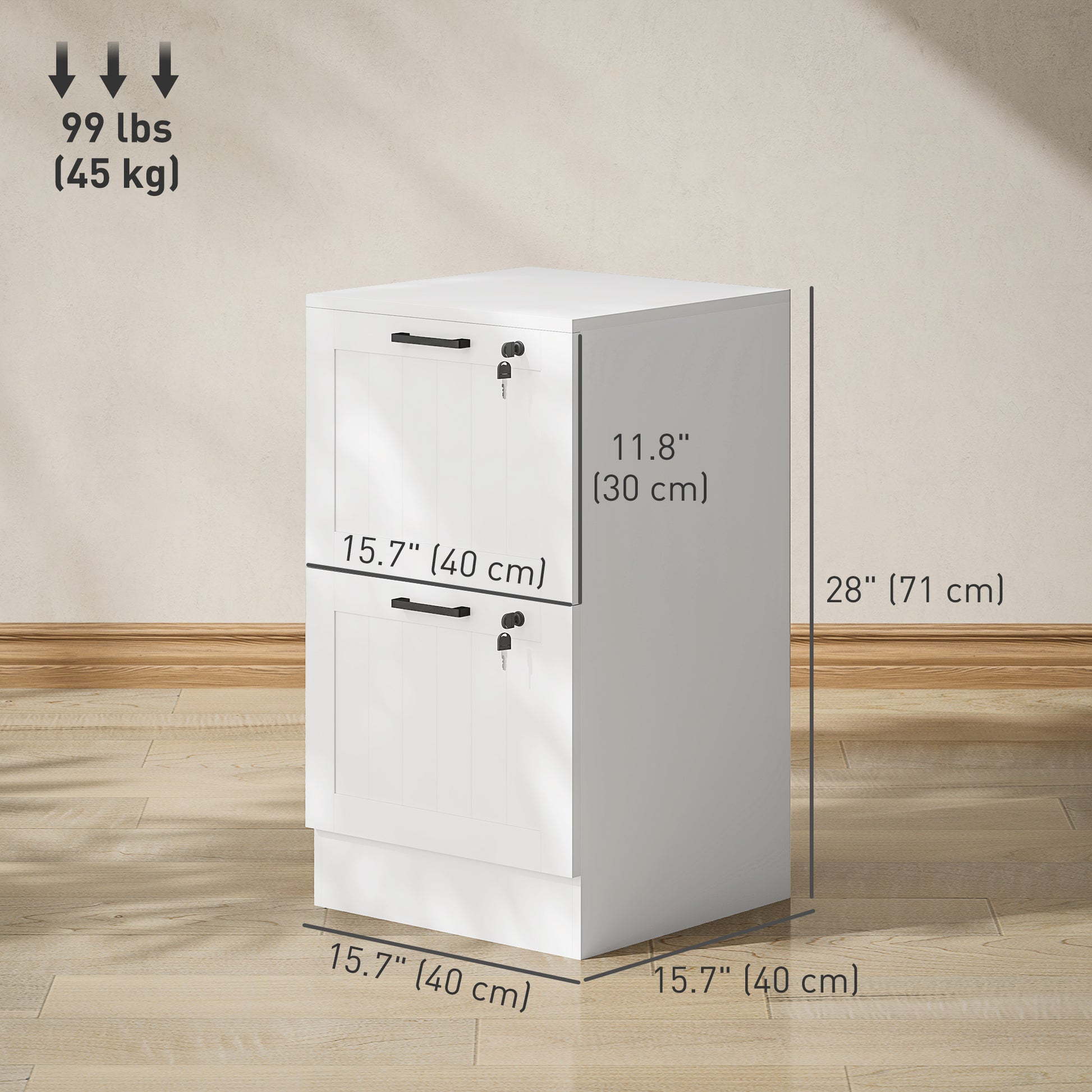 2 Drawer Filing Cabinet with Lock, Office Storage Cabinet with Adjustable Hanging Bars for A4 Letter Size Files, White-Office Products > Office Furniture > Office Cabinets & Cupboards-DECOROLALA