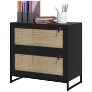 2-Drawer Filing Cabinet with Lock, Rattan File Cabinet with Adjustable Hanging Bar, Black-Office Products > Office Furniture > Office Cabinets & Cupboards-DECOROLALA