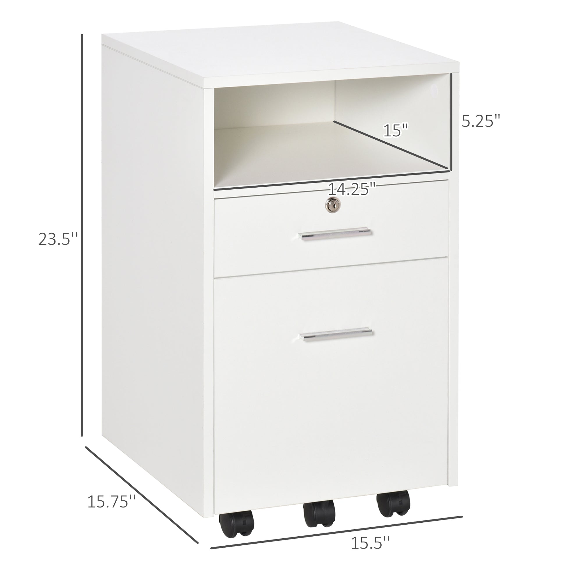 2 Drawer Filing Cabinet with Lock, Vertical File Cabinet with Wheels, Mobile Office Cabinet for A4, Letter Size, White-Office Products > Office Furniture > Office Cabinets & Cupboards-DECOROLALA