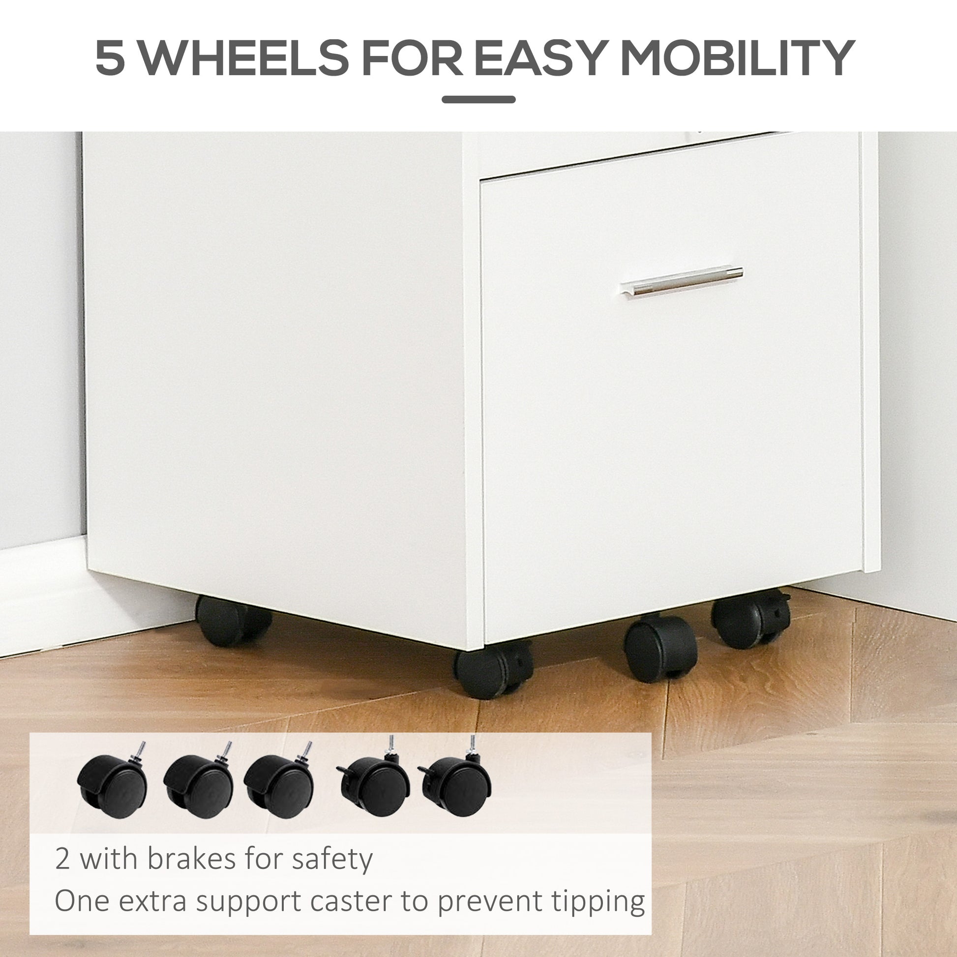 2 Drawer Filing Cabinet with Lock, Vertical File Cabinet with Wheels, Mobile Office Cabinet for A4, Letter Size, White-Office Products > Office Furniture > Office Cabinets & Cupboards-DECOROLALA