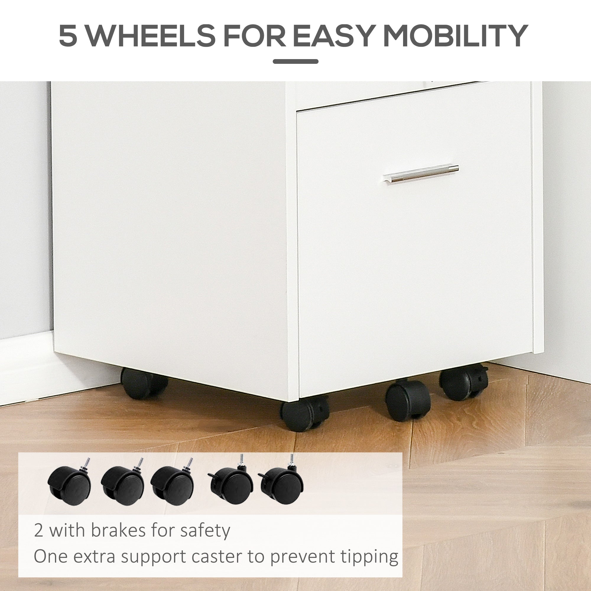 2 Drawer Filing Cabinet with Lock, Vertical File Cabinet with Wheels, Mobile Office Cabinet for A4, Letter Size, White-Office Products > Office Furniture > Office Cabinets & Cupboards-DECOROLALA