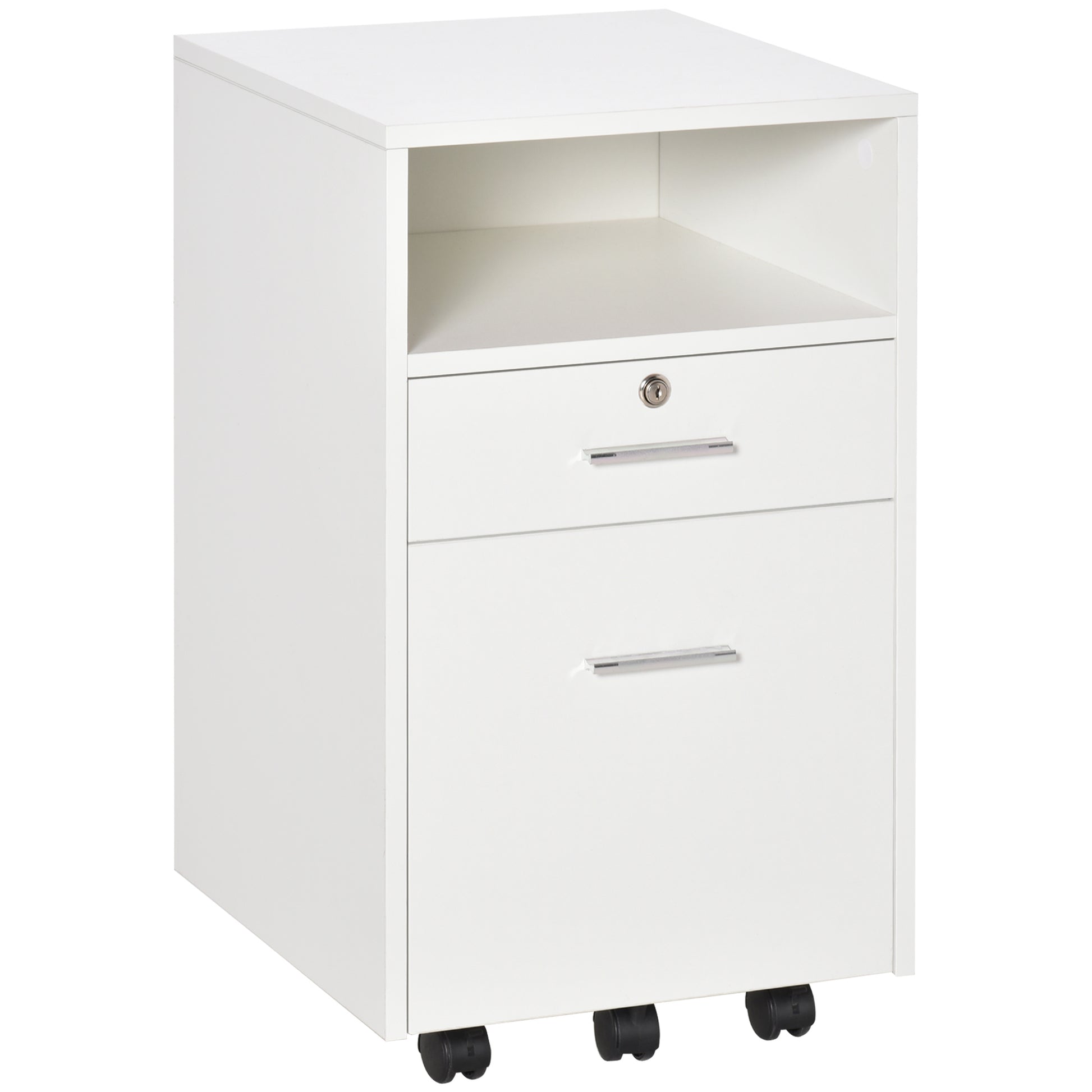 2 Drawer Filing Cabinet with Lock, Vertical File Cabinet with Wheels, Mobile Office Cabinet for A4, Letter Size, White-Office Products > Office Furniture > Office Cabinets & Cupboards-DECOROLALA