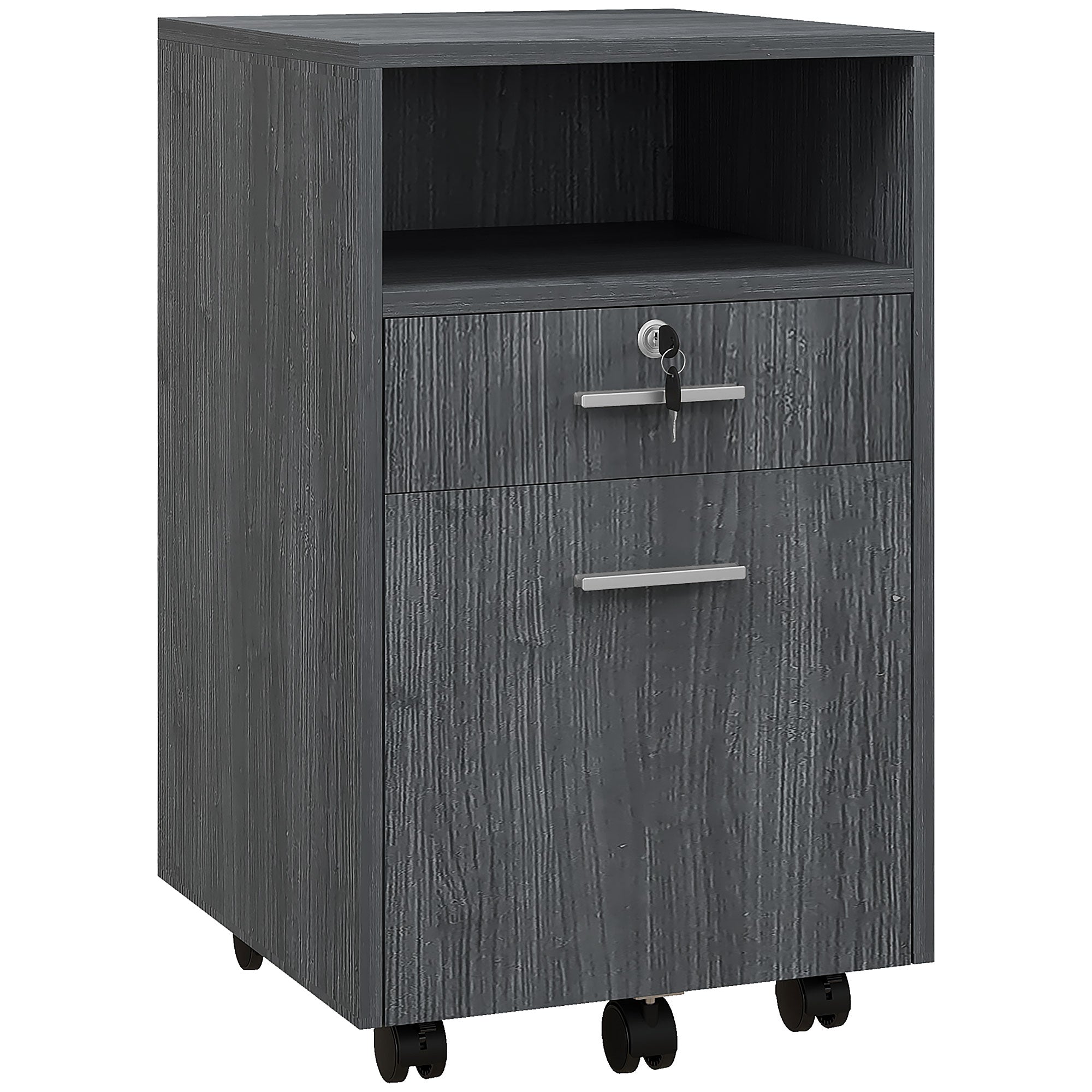 2-Drawer Filing Cabinet with Lock and Wheels - Grey 25.6" H-Office Products > Office Furniture > Office Cabinets & Cupboards-DECOROLALA