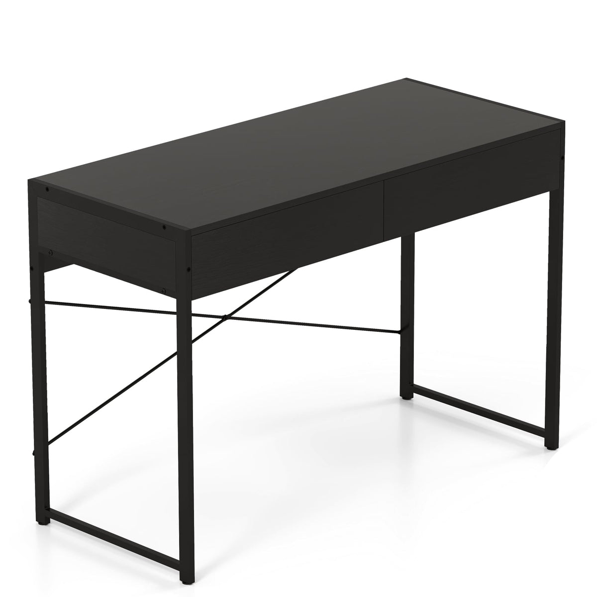 2-Drawer Home Office Desk with Steel Frame-Black-Writing Desks-DECOROLALA