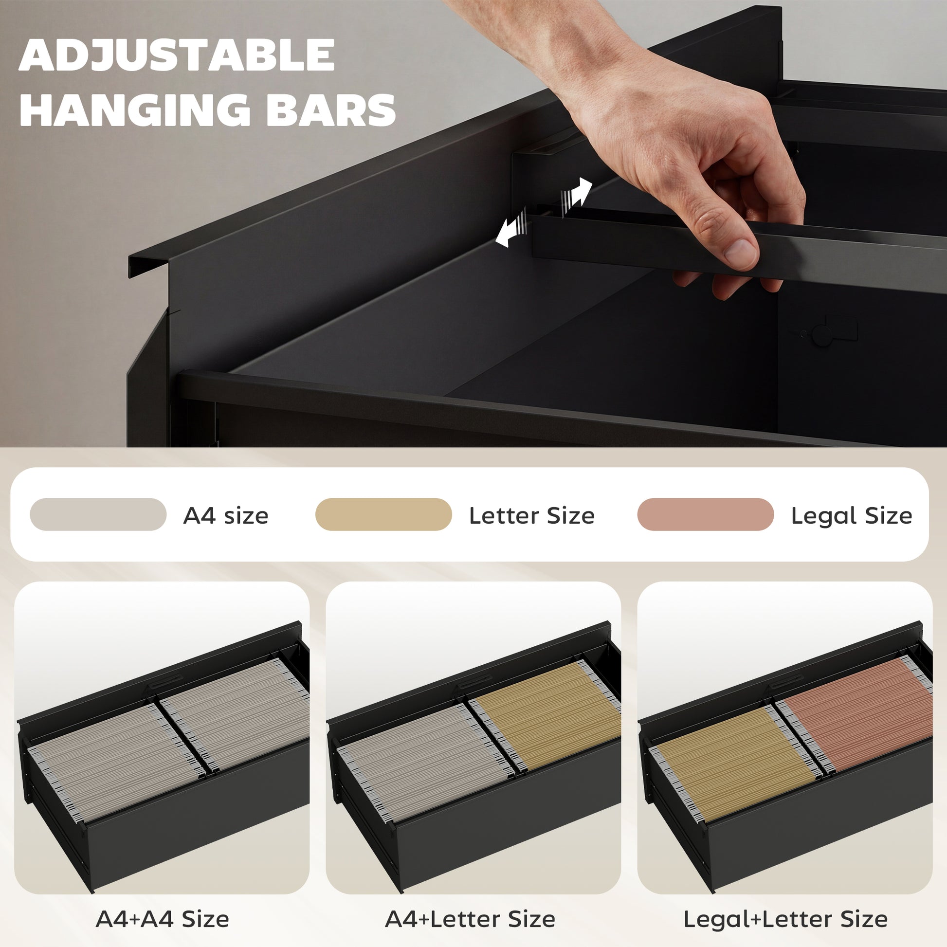 2-Drawer Lateral Filing Cabinet - Lockable Black Steel-DECOROLALA