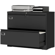 2-Drawer Lateral Filing Cabinet - Lockable Black Steel-DECOROLALA