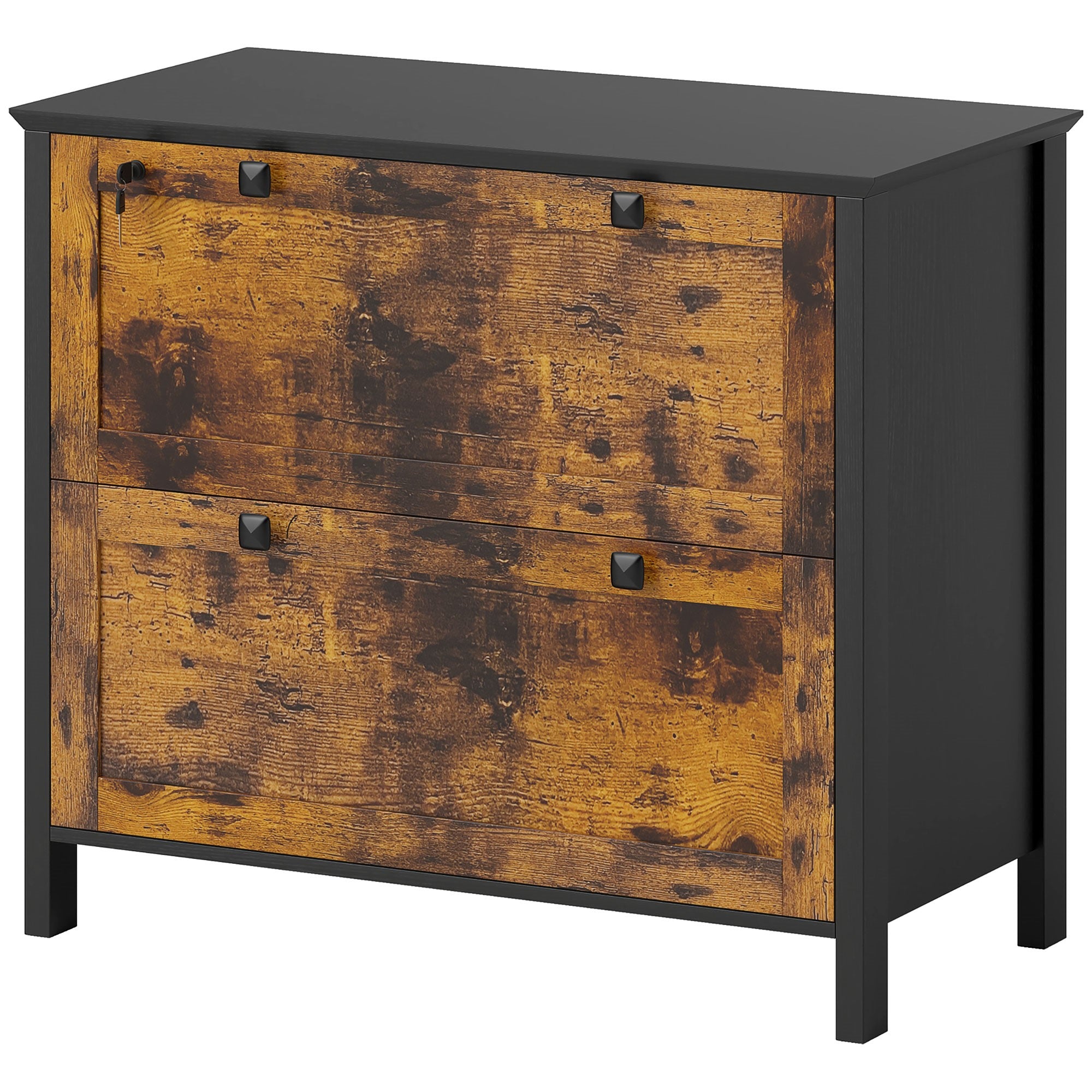 2-Drawer Lockable File Cabinet - Rustic Brown 31" Wide-Office Products > Office Furniture > Office Cabinets & Cupboards-DECOROLALA