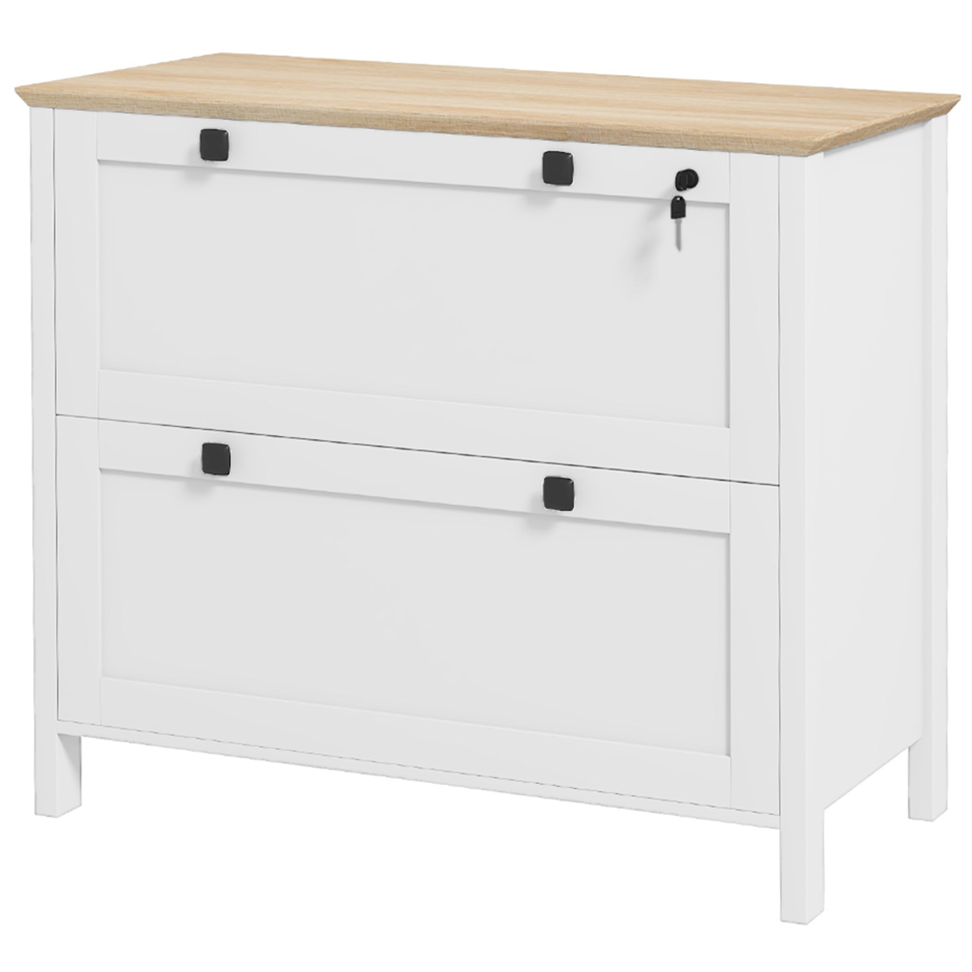 2-Drawer Lockable File Cabinet - White Particleboard-Office Products > Office Furniture > Office Cabinets & Cupboards-DECOROLALA