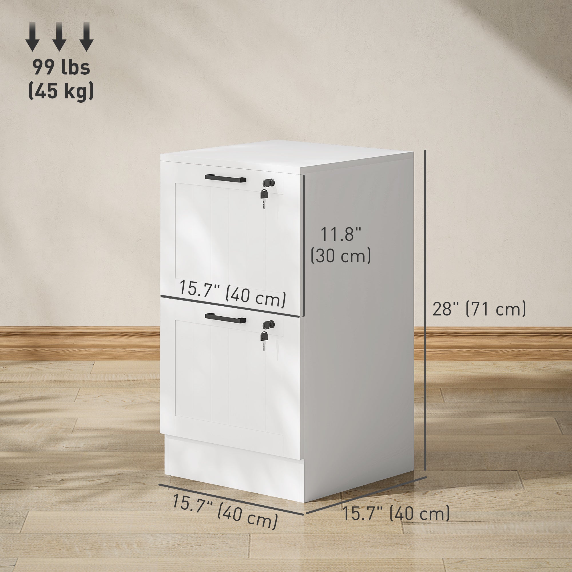 2-Drawer Locking File Cabinet - White MDF 28" H-Office Products > Office Furniture > Office Cabinets & Cupboards-DECOROLALA