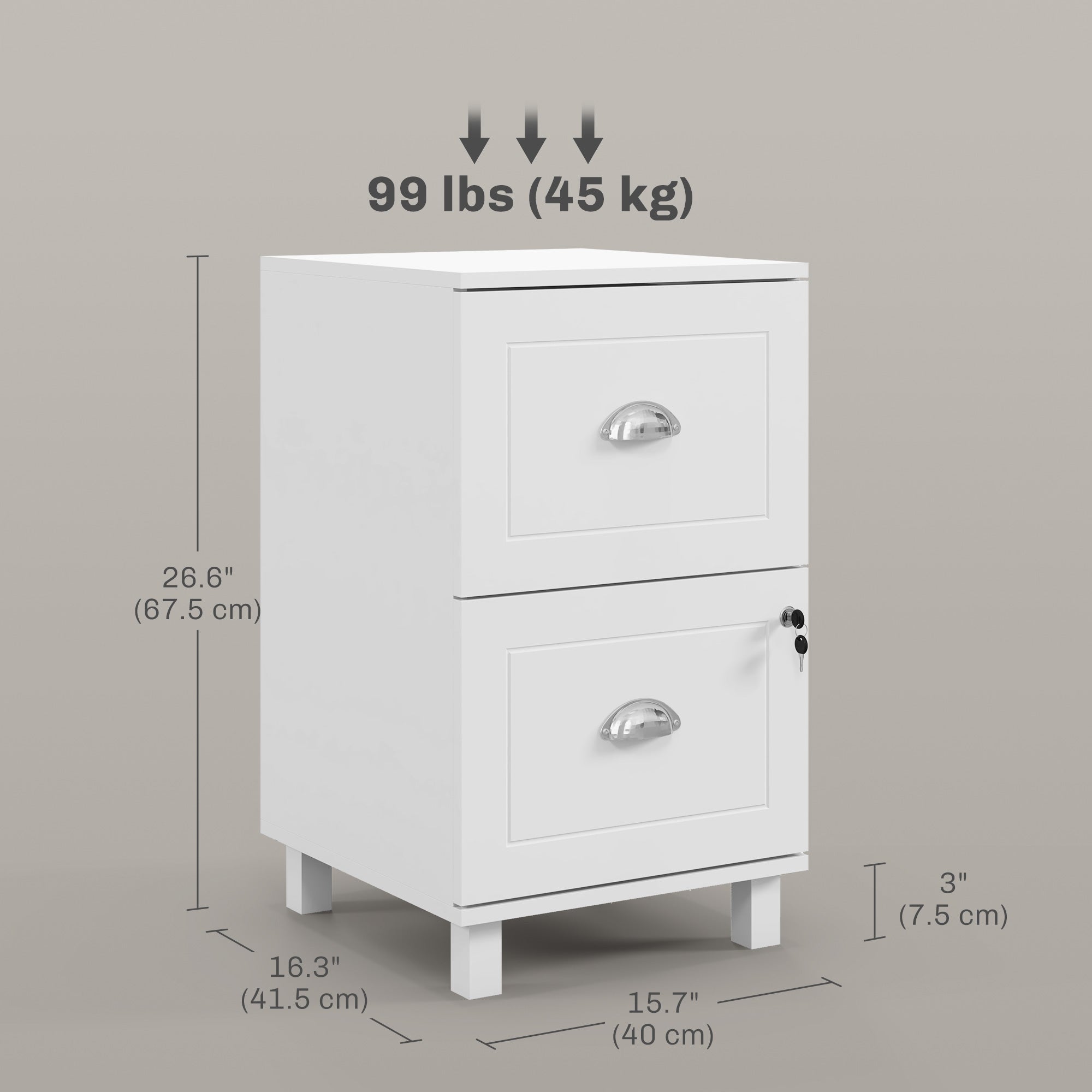 2-Drawer Locking Filing Cabinet - White MDF 26.6" H-Office Products > Office Furniture > Office Cabinets & Cupboards-DECOROLALA